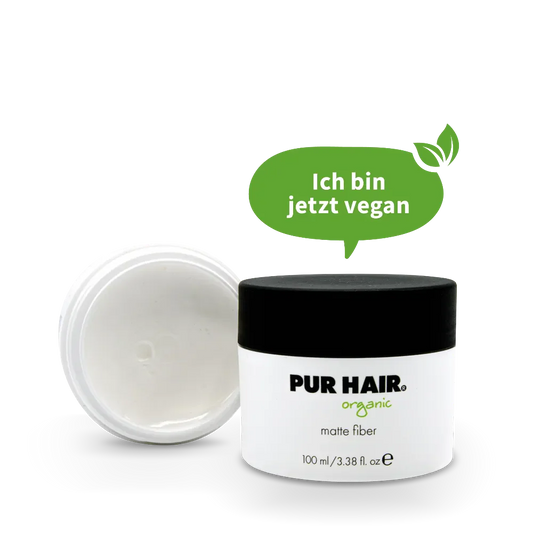 Magic Fiber - Weißer Tiegel mit schwarzem Deckel. Und in grüner Sprechblase steht darüber "Ich bin jetzt vegan".