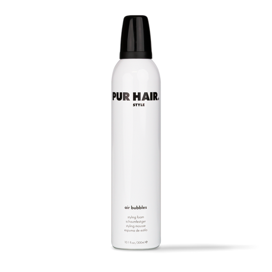 PUR HAIR Air Bubbles, Schaumfestiger, in weißer Dose mit schwarzem Sprühkopf, 300 ml