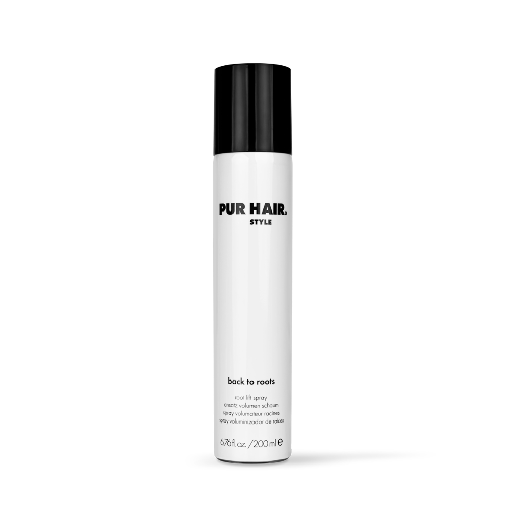 Weiße Dose PUR HAIR STYLE Back to Roots, 200 ml – Ansatz-Volumen-Spray für mehr Fülle und Halt