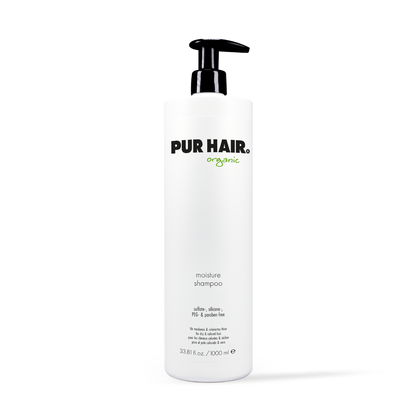 PUR HAIR Organic Moisture Shampoo, 1000 ml Flasche in Weiß mit schwarzem Pumpspender