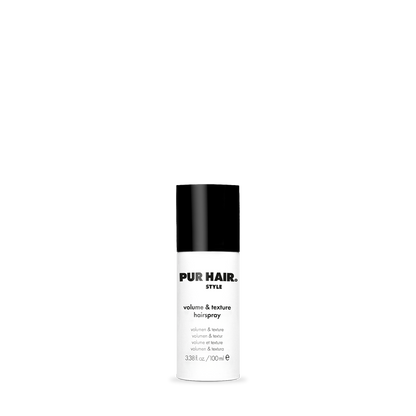 PUR HAIR Volume & Texture Hairspray in runder weißer Dose mit schwarzem Deckel, 100 ml