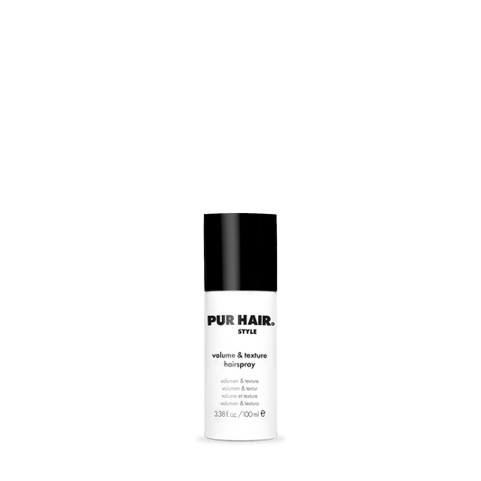 PUR HAIR Volume & Texture Hairspray in runder weißer Dose mit schwarzem Deckel, 100 ml