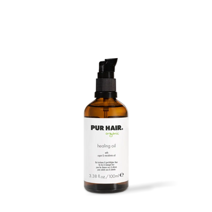 PUR HAIR Organic Healing Oil freigestellt – reparierendes Haaröl mit Argan- und Macadamiaöl für trockenes und strapaziertes Haar.