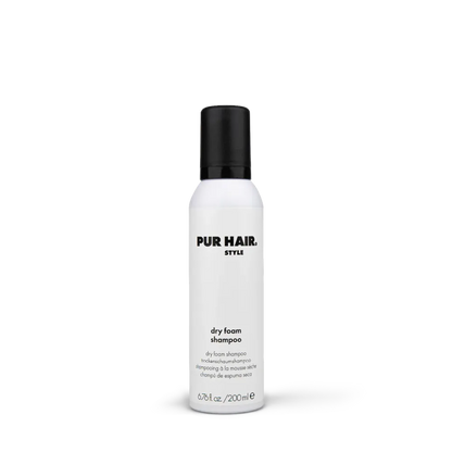 PUR HAIR Dry Foam Shampoo 200 ml Dose mit schwarzem Deckel, freigestellt auf weißem Hintergrund
