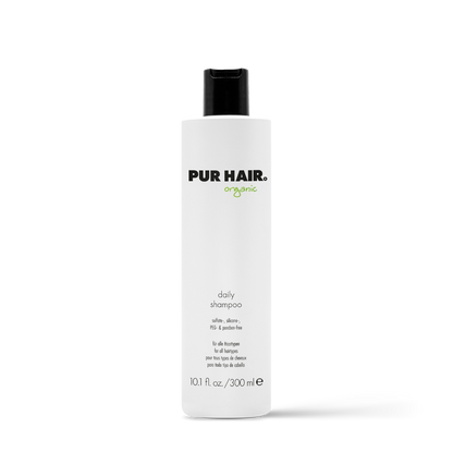 PUR HAIR Organic Daily Shampoo, 300 ml Flasche in Weiß mit schwarzem Deckel