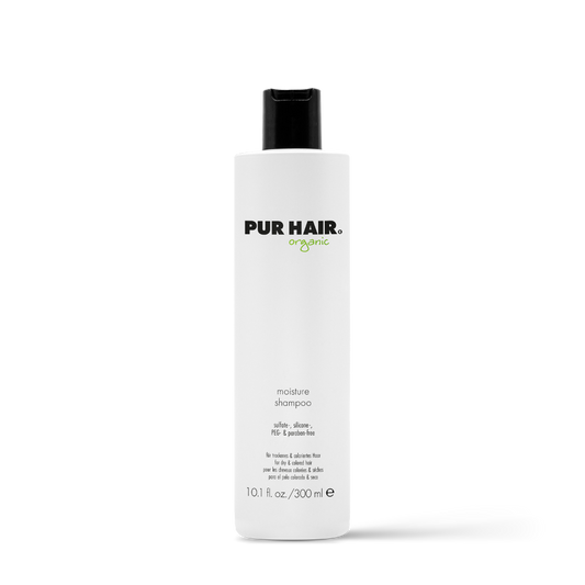 PUR HAIR Organic Moisture Shampoo, 300 ml Flasche in Weiß mit schwarzem Deckel