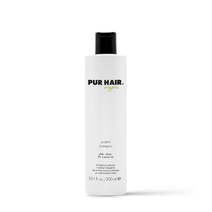 PUR HAIR Organic Protein Shampoo, 300 ml Flasche in Weiß mit schwarzem Deckel