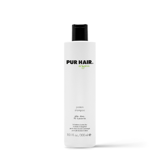 PUR HAIR Organic Protein Shampoo, 300 ml Flasche in Weiß mit schwarzem Deckel