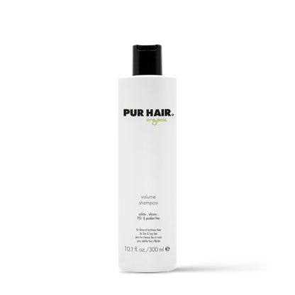 PUR HAIR Organic Volume Shampoo, 300 ml Flasche in Weiß mit schwarzem Deckel