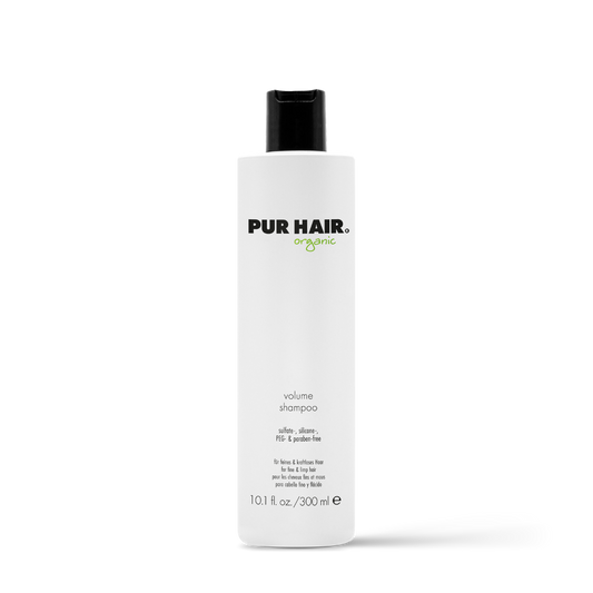 PUR HAIR Organic Volume Shampoo, 300 ml Flasche in Weiß mit schwarzem Deckel