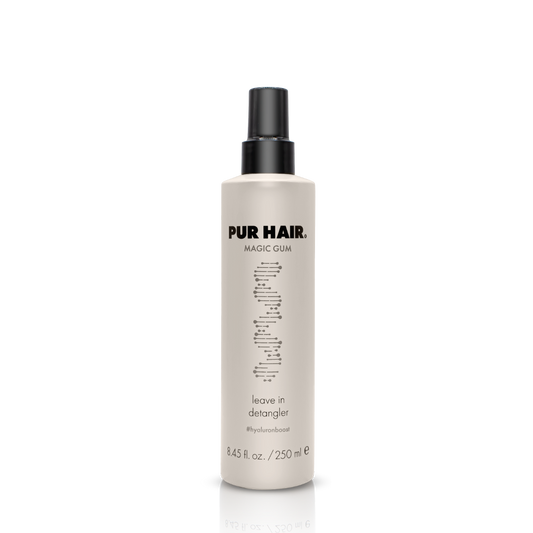 PUR HAIR Magic Gum Leave In Detangler, 250 ml Flasche in beige mit schwarzem Sprühkopf