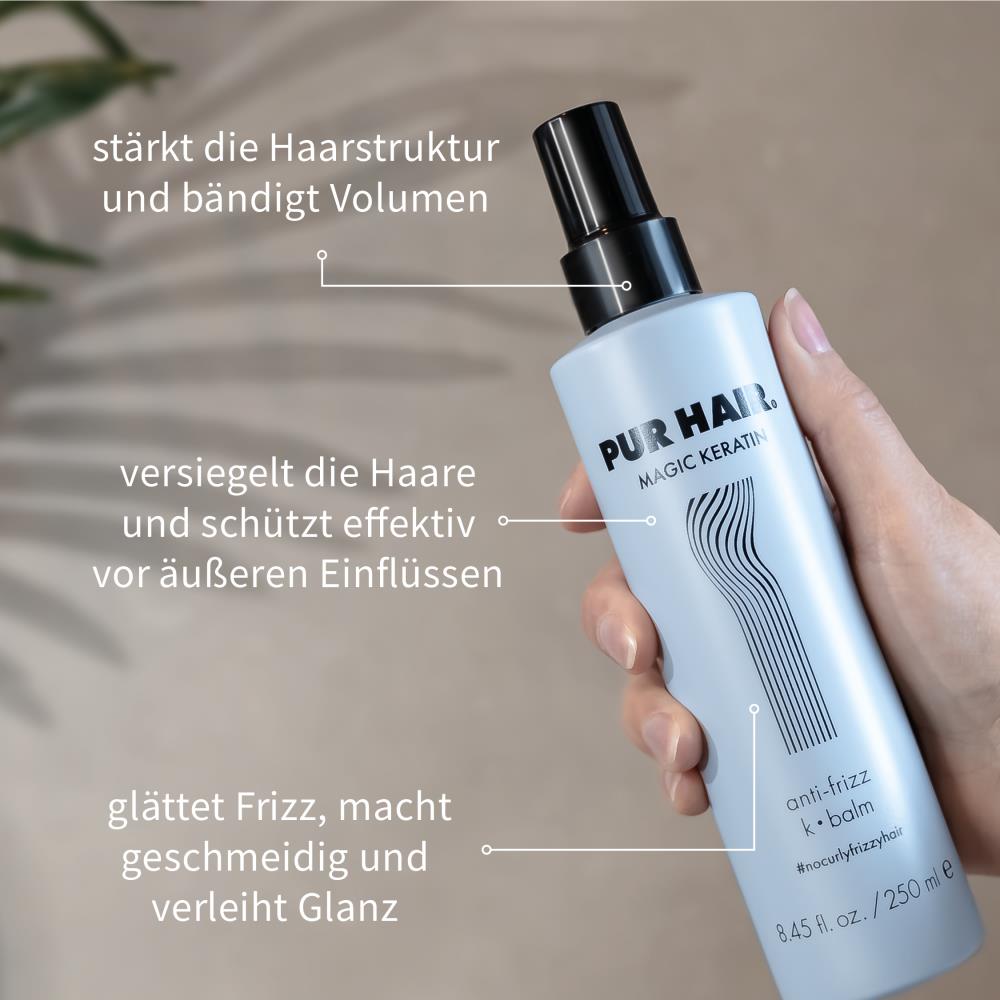 PUR HAIR Magic Keratin Balm Spray – Anti-Frizz Leave In Conditioner gegen Frizz, stärkt die Haarstrukur und bändigt Volumen, versiegelt die Haare und schützt effektiv vor äußeren Einflüssen, glättet Frizz, macht geschmeidig und verleiht Glanz