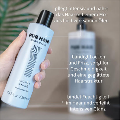 PUR HAIR Magic Keratin Maske & Conditioner  – Anti-Frizz Haarsmaske gegen Frizz, pflegt intensiv mit hochwertigen Ölen, bändigt Locken und Frizz, bindet Feuchtigkeit und verleiht Glanz