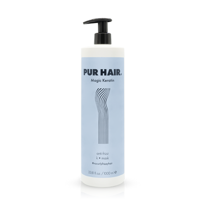 PUR HAIR Magic Keratin Maske, 1000 ml Flasche in hellblau mit schwarzem Pumpspender