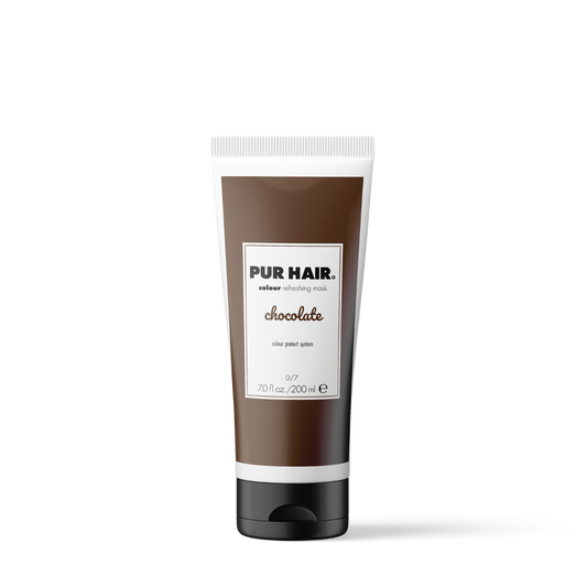 PUR HAIR Colour Refreshing Mask Chocolate – Farbauffrischende Haarmaske in brauner 200 ml Tube mit schwarzem Klappverschluss