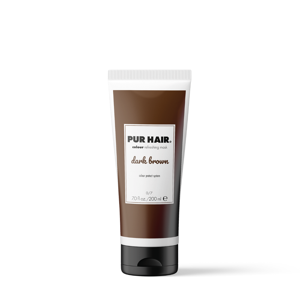 PUR HAIR Colour Refreshing Mask Dark Brown – Farbauffrischende Haarmaske in dunkelbauner 200 ml Tube mit schwarzem Klappverschluss