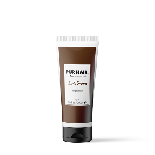 PUR HAIR Colour Refreshing Mask Dark Brown – Farbauffrischende Haarmaske in dunkelbauner 200 ml Tube mit schwarzem Klappverschluss