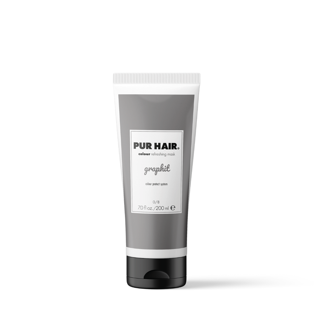 PUR HAIR Colour Refreshing Graphit Silver – Farbauffrischende Haarmaske in grauer 200 ml Tube mit schwarzem Klappverschluss