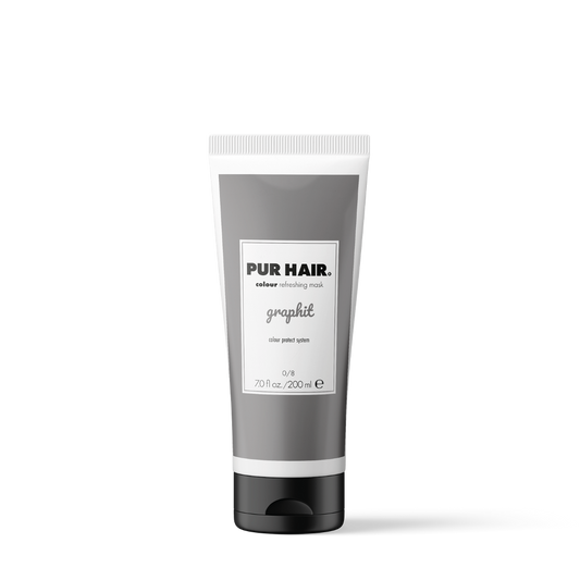 PUR HAIR Colour Refreshing Graphit Silver – Farbauffrischende Haarmaske in grauer 200 ml Tube mit schwarzem Klappverschluss
