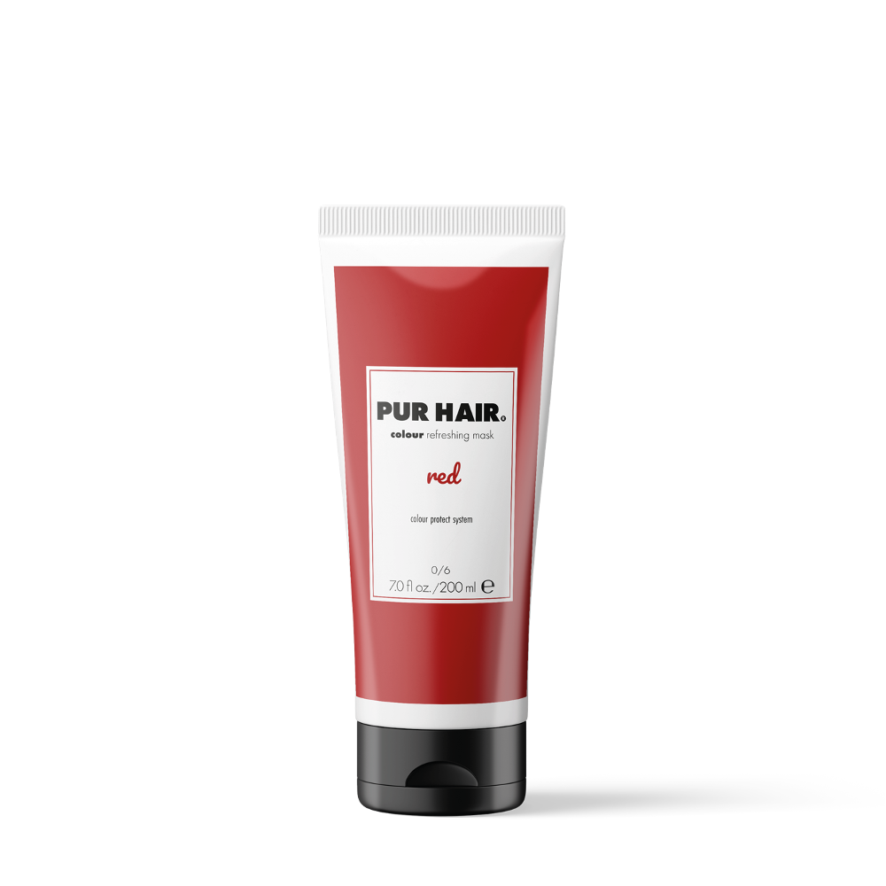 PUR HAIR Colour Refreshing Mask Red – Farbauffrischende Haarmaske in roter 200 ml Tube mit schwarzem Klappverschluss