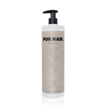 PUR HAIR  Magic Gum Maske & Conditioner, 1000 ml Flasche in hellbraun mit schwarzem Pumpspender